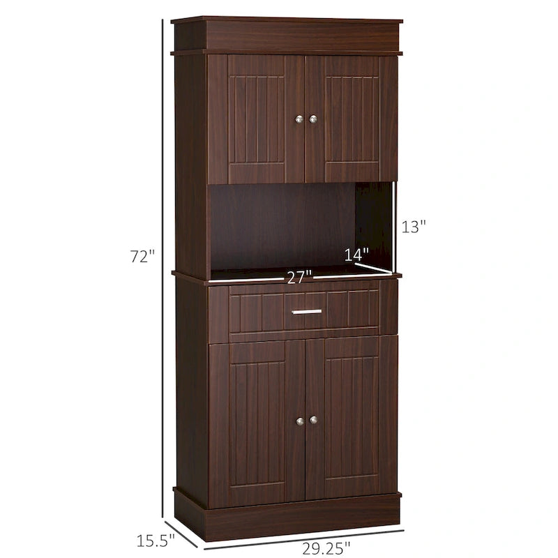 HOMCOM 72 Kitchen Buffet with Hutch, Freestanding Pantry Cupboard with Utility Drawer, 2 Door Cabinets and Countertop, Brown