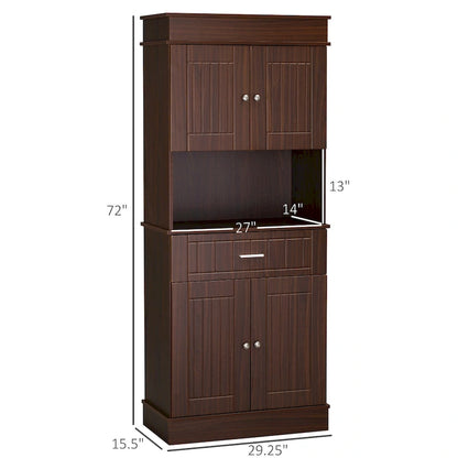 HOMCOM 72 Kitchen Buffet with Hutch, Freestanding Pantry Cupboard with Utility Drawer, 2 Door Cabinets and Countertop, Brown