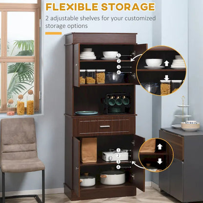 HOMCOM 72 Kitchen Buffet with Hutch, Freestanding Pantry Cupboard with Utility Drawer, 2 Door Cabinets and Countertop, Brown