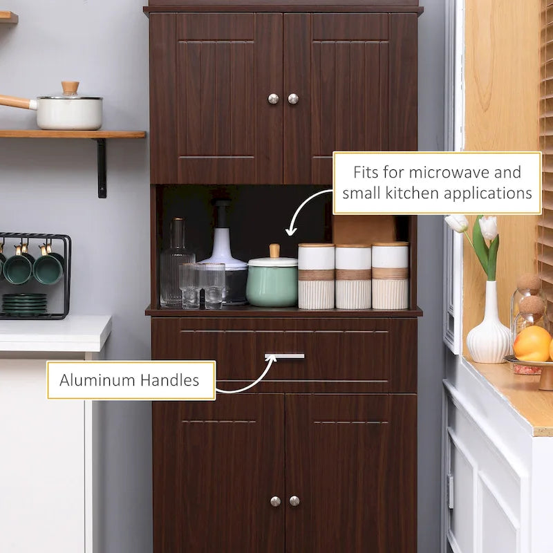 HOMCOM 72 Kitchen Buffet with Hutch, Freestanding Pantry Cupboard with Utility Drawer, 2 Door Cabinets and Countertop, Brown