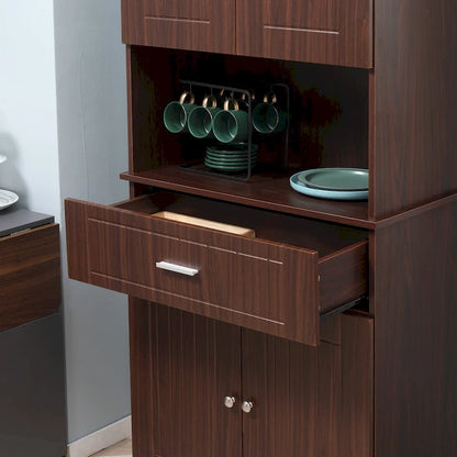HOMCOM 72 Kitchen Buffet with Hutch, Freestanding Pantry Cupboard with Utility Drawer, 2 Door Cabinets and Countertop, Brown