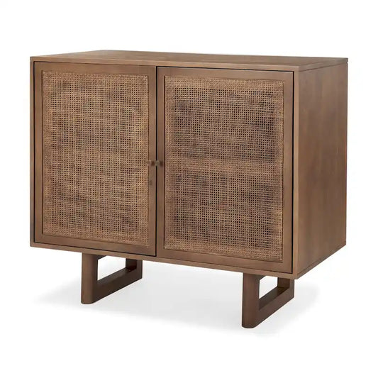 Grier Medium Brown Solid Wood w/ Cane Doors Accent Cabinet