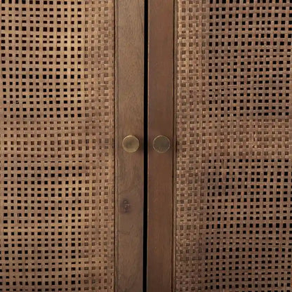 Grier Medium Brown Solid Wood w/ Cane Doors Accent Cabinet