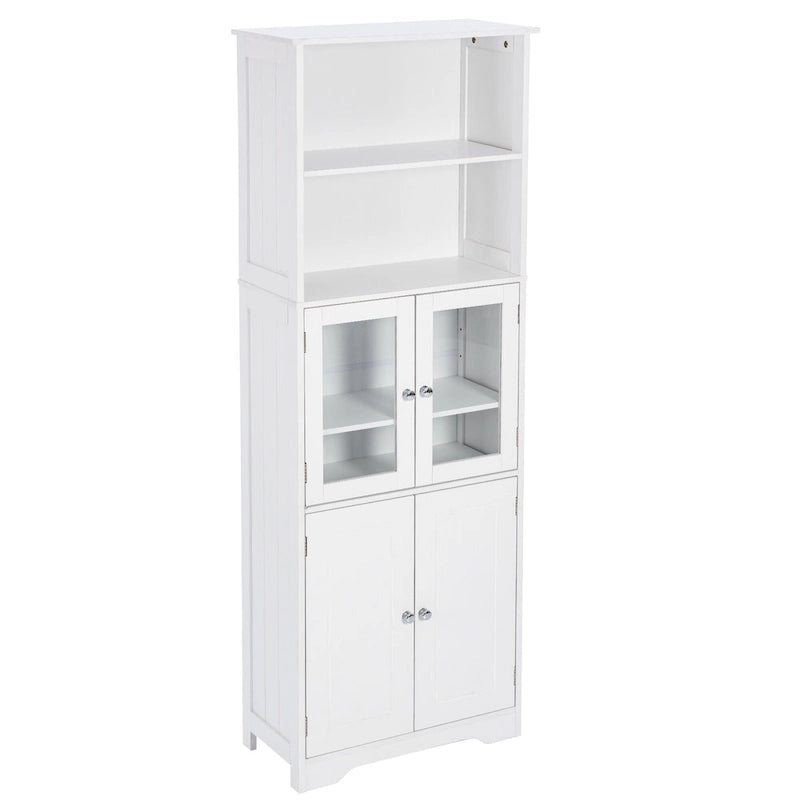 White Tall Bathroom Storage Cabinet with Shelves and Doors for Kitchen and Living Room - 23W x64H
