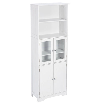 White Tall Bathroom Storage Cabinet with Shelves and Doors for Kitchen and Living Room - 23W x64H