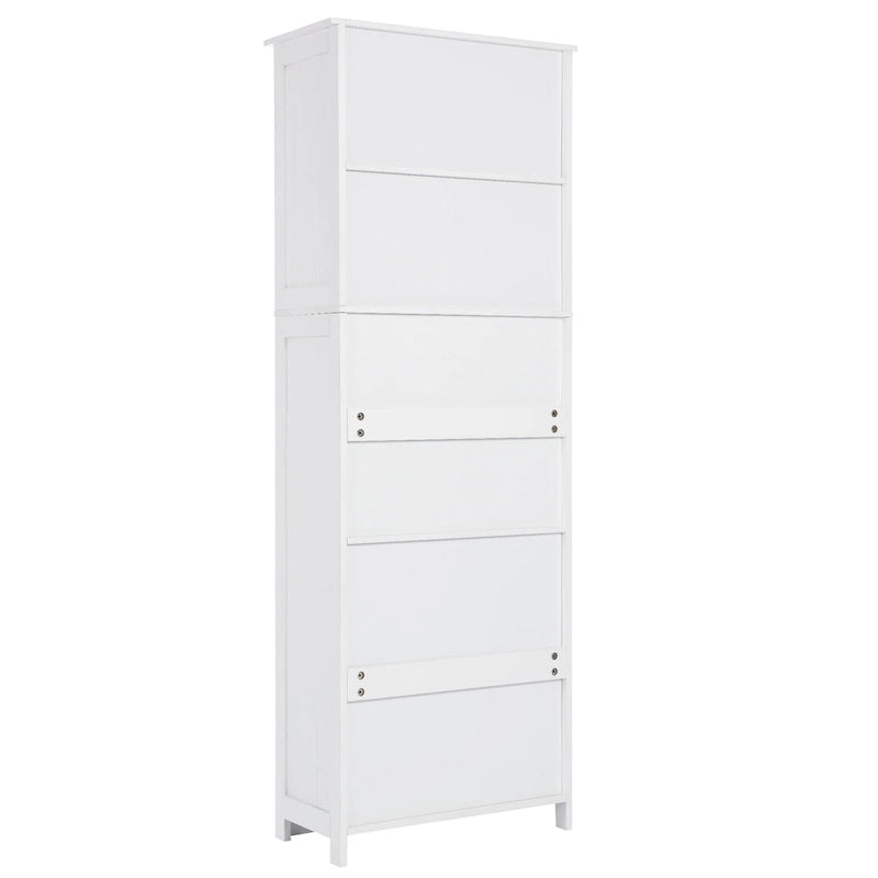 White Tall Bathroom Storage Cabinet with Shelves and Doors for Kitchen and Living Room - 23W x64H