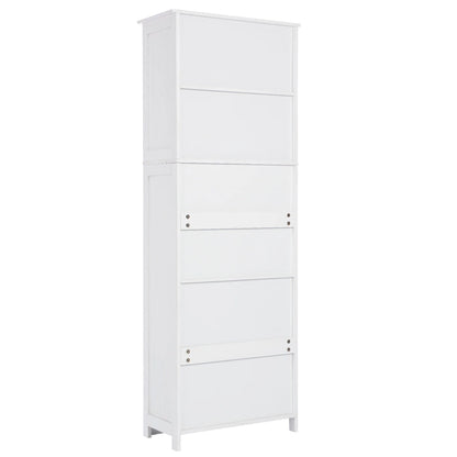 White Tall Bathroom Storage Cabinet with Shelves and Doors for Kitchen and Living Room - 23W x64H
