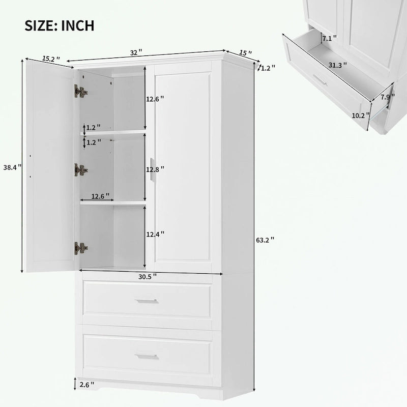 Bathroom Storage Cabinet with Two Doors Two Drawers