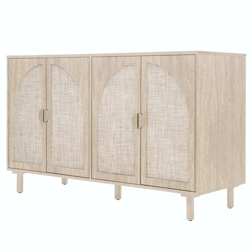 4 Door Rattan Storage Cabinet with Adjustable Shelves