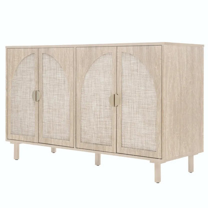4 Door Rattan Storage Cabinet with Adjustable Shelves