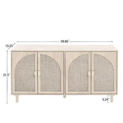 4 Door Rattan Storage Cabinet with Adjustable Shelves