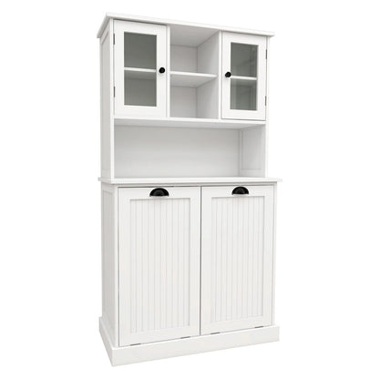 Two-Compartment Tilt-Out Dirty Laundry Basket Tall Bathroom Cabinet