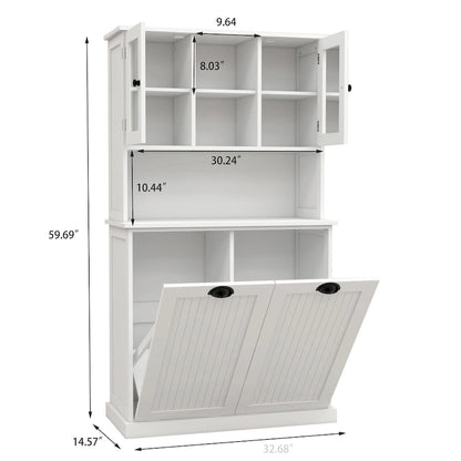 Two-Compartment Tilt-Out Dirty Laundry Basket Tall Bathroom Cabinet