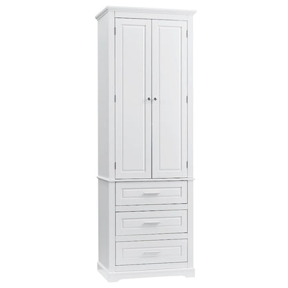White Tall Storage Cabinet with Three Drawers
