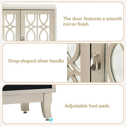 Sideboard with Glass Doors, 3 Door Mirrored Buffet Cabinet with Silver Handle - N/A