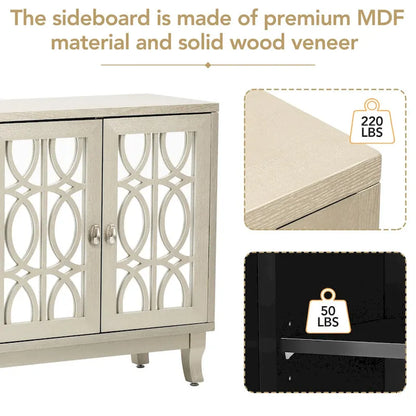 Sideboard with Glass Doors, 3 Door Mirrored Buffet Cabinet with Silver Handle - N/A