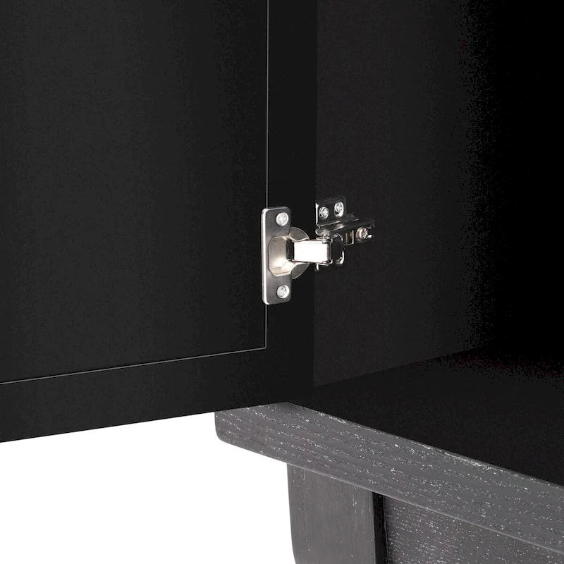 Sideboard with Glass Doors, 3 Door Mirrored Buffet Cabinet with Silver Handle - N/A