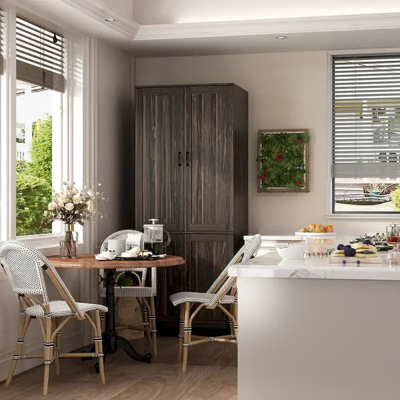 Dark Wood Grain Storage Cabinet Multi-functional Buffet Sideboard - 31.5Wx78.7Hx23.6D