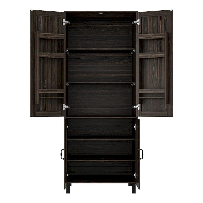 Dark Wood Grain Storage Cabinet Multi-functional Buffet Sideboard - 31.5Wx78.7Hx23.6D