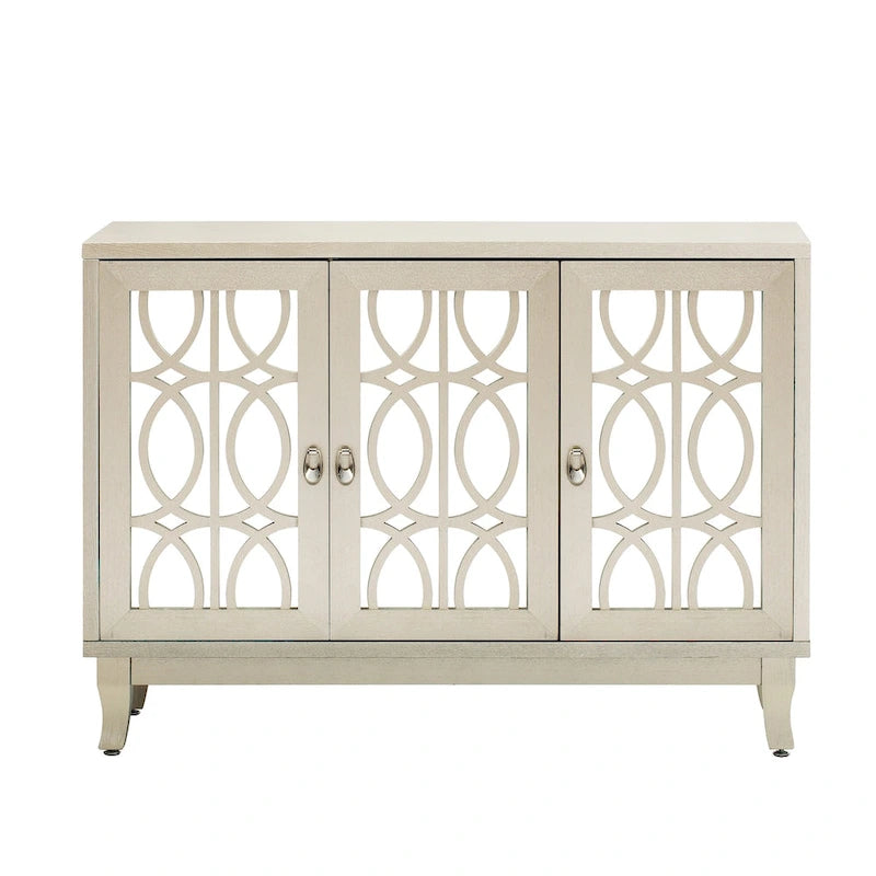 3 Door Mirrored Buffet Cabinet with Silver Handle - N/A
