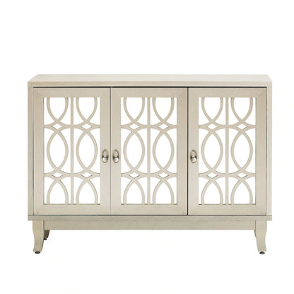 3 Door Mirrored Buffet Cabinet with Silver Handle - N/A