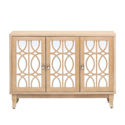 3 Door Mirrored Buffet Cabinet with Silver Handle - N/A