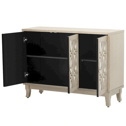 3 Door Mirrored Buffet Cabinet with Silver Handle - N/A