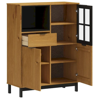 vidaXL Highboard with Glass Door FLAM 36.2x15.7x48.2 Solid Wood Pine - 36.2 x 15.7 x 48.2