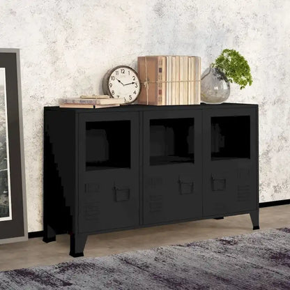 vidaXL Sideboard Industrial Storage Cabinet for Living Room Metal and Glass - 41.3 x 13.8 x 24.4