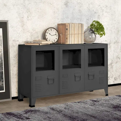 vidaXL Sideboard Industrial Storage Cabinet for Living Room Metal and Glass - 41.3 x 13.8 x 24.4