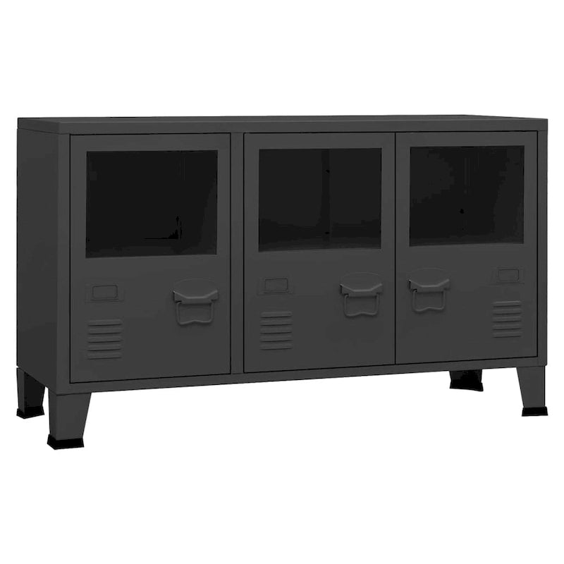 vidaXL Sideboard Industrial Storage Cabinet for Living Room Metal and Glass - 41.3 x 13.8 x 24.4