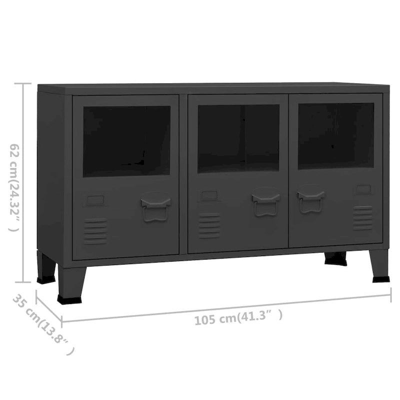 vidaXL Sideboard Industrial Storage Cabinet for Living Room Metal and Glass - 41.3 x 13.8 x 24.4