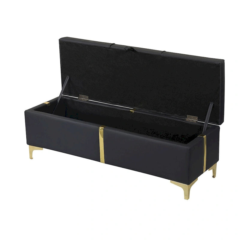 Elegant Upholstered Storage Ottoman,Storage Bench with Metal Legs for Bedroom,Living Room,Fully Assembled Except Legs