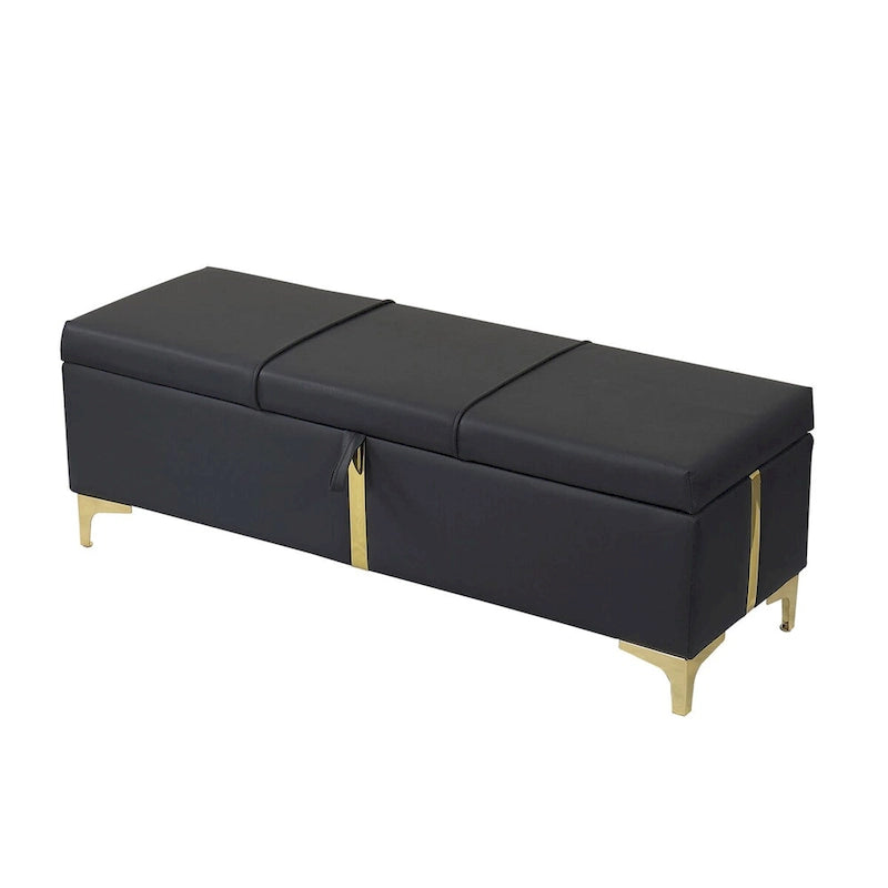 Elegant Upholstered Storage Ottoman,Storage Bench with Metal Legs for Bedroom,Living Room,Fully Assembled Except Legs