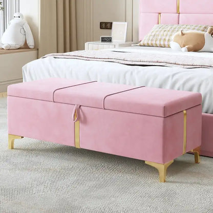 Elegant Upholstered Storage Ottoman,Storage Bench with Metal Legs for Bedroom,Living Room,Fully Assembled Except Legs