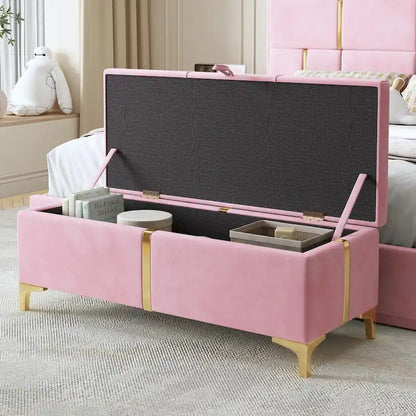 Elegant Upholstered Storage Ottoman,Storage Bench with Metal Legs for Bedroom,Living Room,Fully Assembled Except Legs