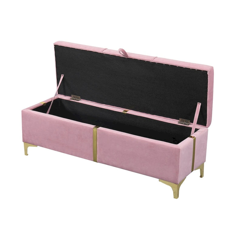 Elegant Upholstered Storage Ottoman,Storage Bench with Metal Legs for Bedroom,Living Room,Fully Assembled Except Legs
