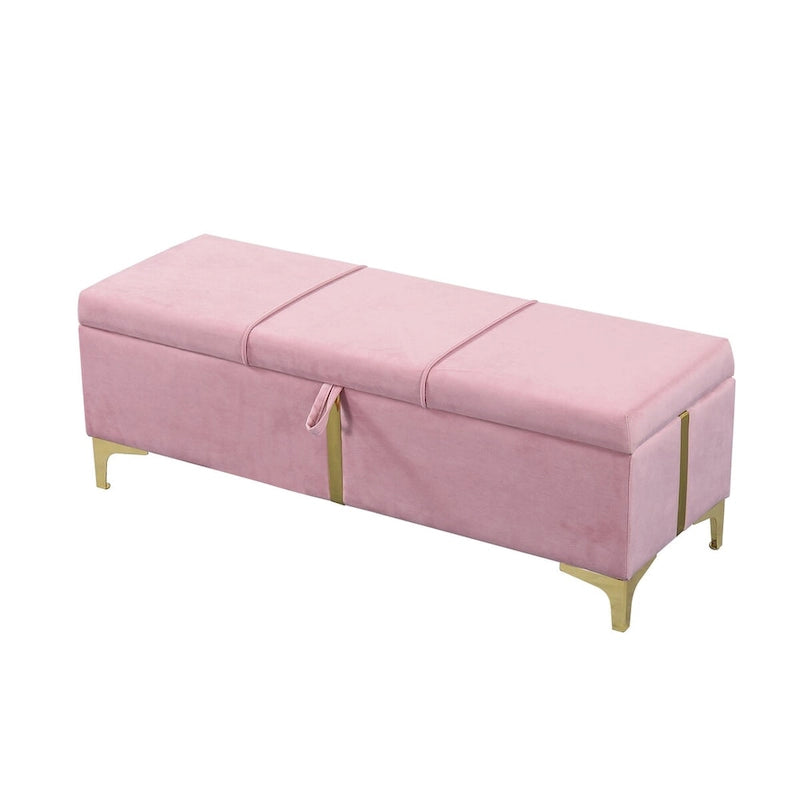 Elegant Upholstered Storage Ottoman,Storage Bench with Metal Legs for Bedroom,Living Room,Fully Assembled Except Legs