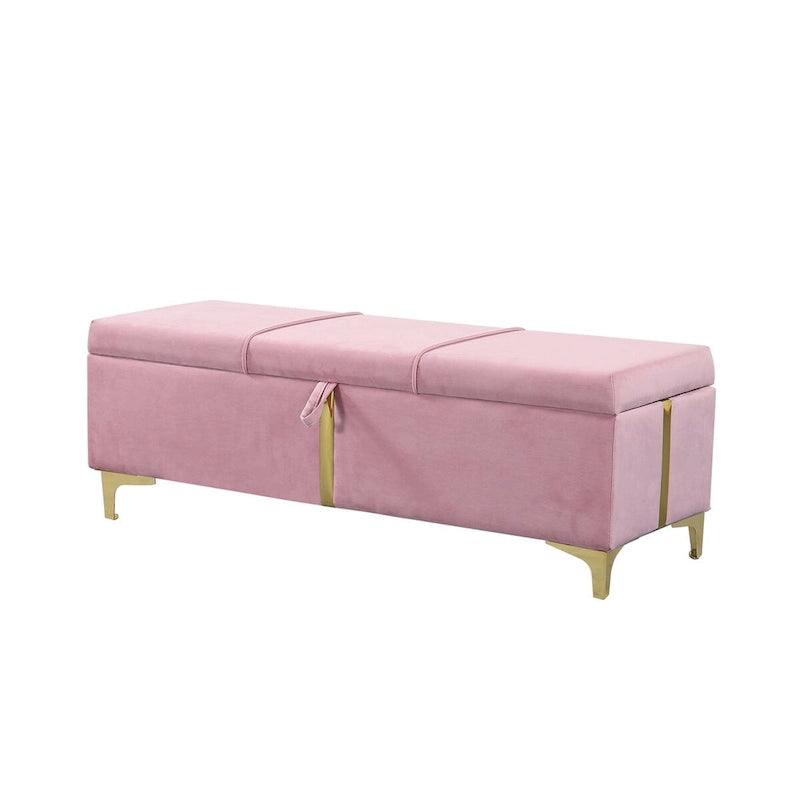 Elegant Upholstered Storage Ottoman,Storage Bench with Metal Legs for Bedroom,Living Room,Fully Assembled Except Legs