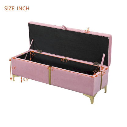 Elegant Upholstered Storage Ottoman,Storage Bench with Metal Legs for Bedroom,Living Room,Fully Assembled Except Legs