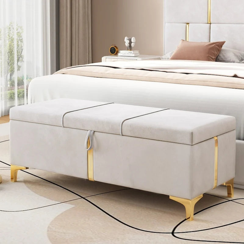 Elegant Upholstered Storage Ottoman,Storage Bench with Metal Legs for Bedroom,Living Room,Fully Assembled Except Legs