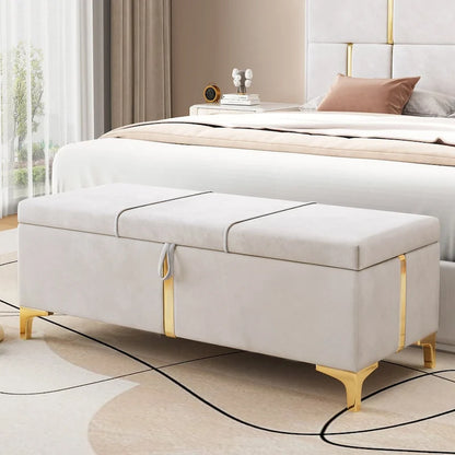 Elegant Upholstered Storage Ottoman,Storage Bench with Metal Legs for Bedroom,Living Room,Fully Assembled Except Legs