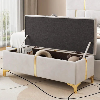 Elegant Upholstered Storage Ottoman,Storage Bench with Metal Legs for Bedroom,Living Room,Fully Assembled Except Legs