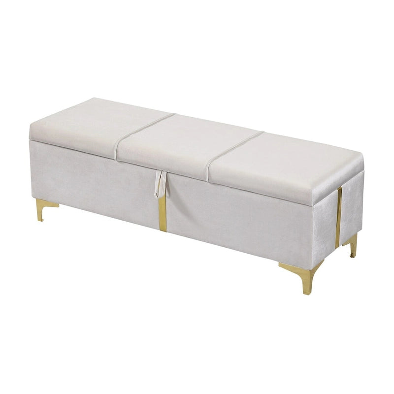 Elegant Upholstered Storage Ottoman,Storage Bench with Metal Legs for Bedroom,Living Room,Fully Assembled Except Legs