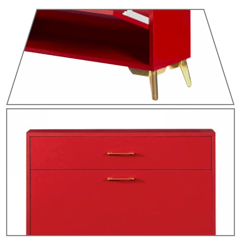 Modern Stylish Wooden Shoe Storage Cabinet with Gold Metal Handles and Legs