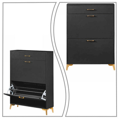 Modern Stylish Wooden Shoe Storage Cabinet with Gold Metal Handles and Legs