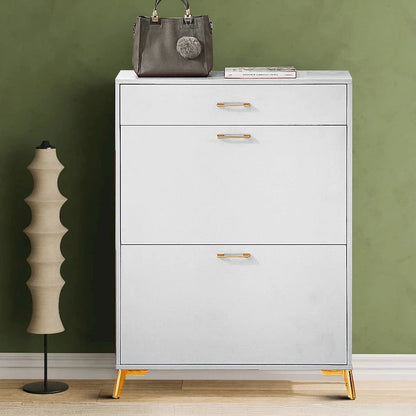 Modern Stylish Wooden Shoe Storage Cabinet with Gold Metal Handles and Legs