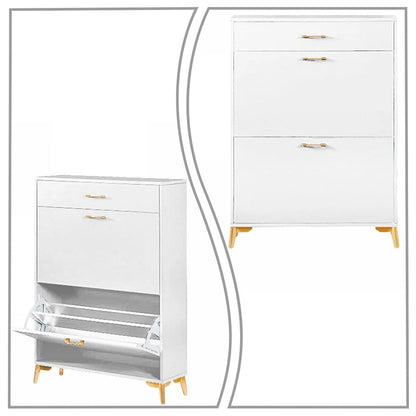 Modern Stylish Wooden Shoe Storage Cabinet with Gold Metal Handles and Legs