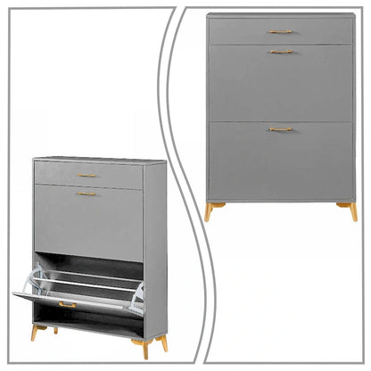 Modern Stylish Wooden Shoe Storage Cabinet with Gold Metal Handles and Legs