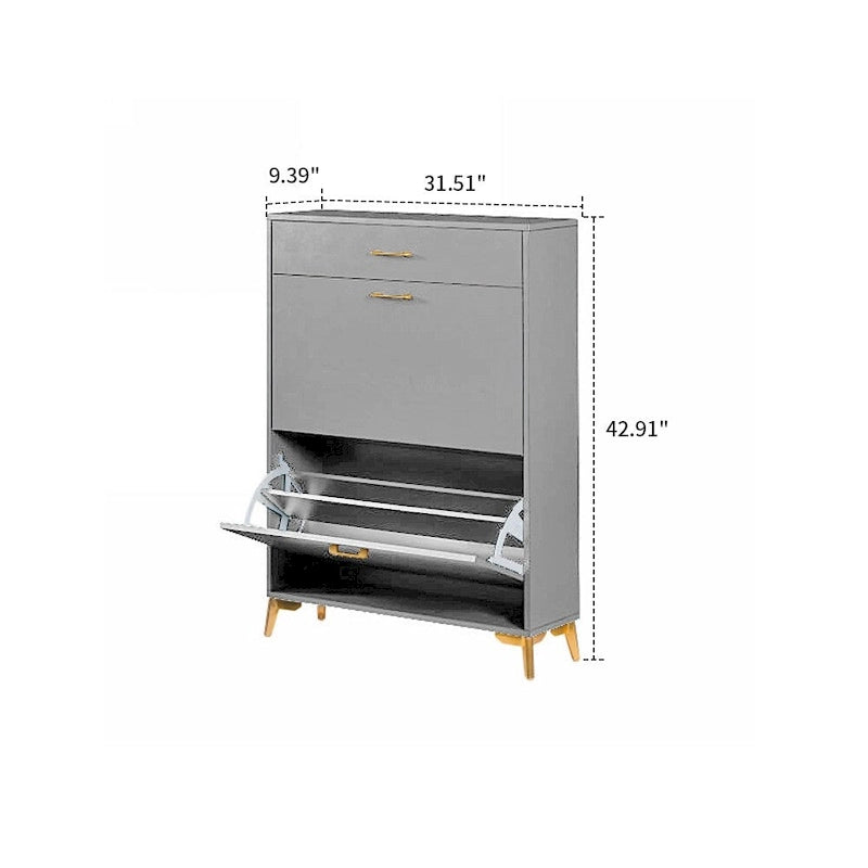Modern Stylish Wooden Shoe Storage Cabinet with Gold Metal Handles and Legs